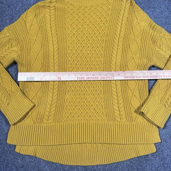 J. Crew Long Cotton Cable-Knit Mockneck Oversized Sweater in Yellow Size Medium - Picture 7 of 8